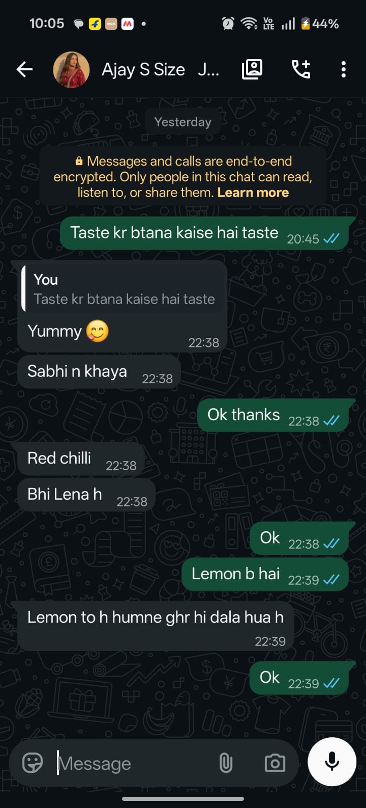 WhatsApp feedback from Verified Customer